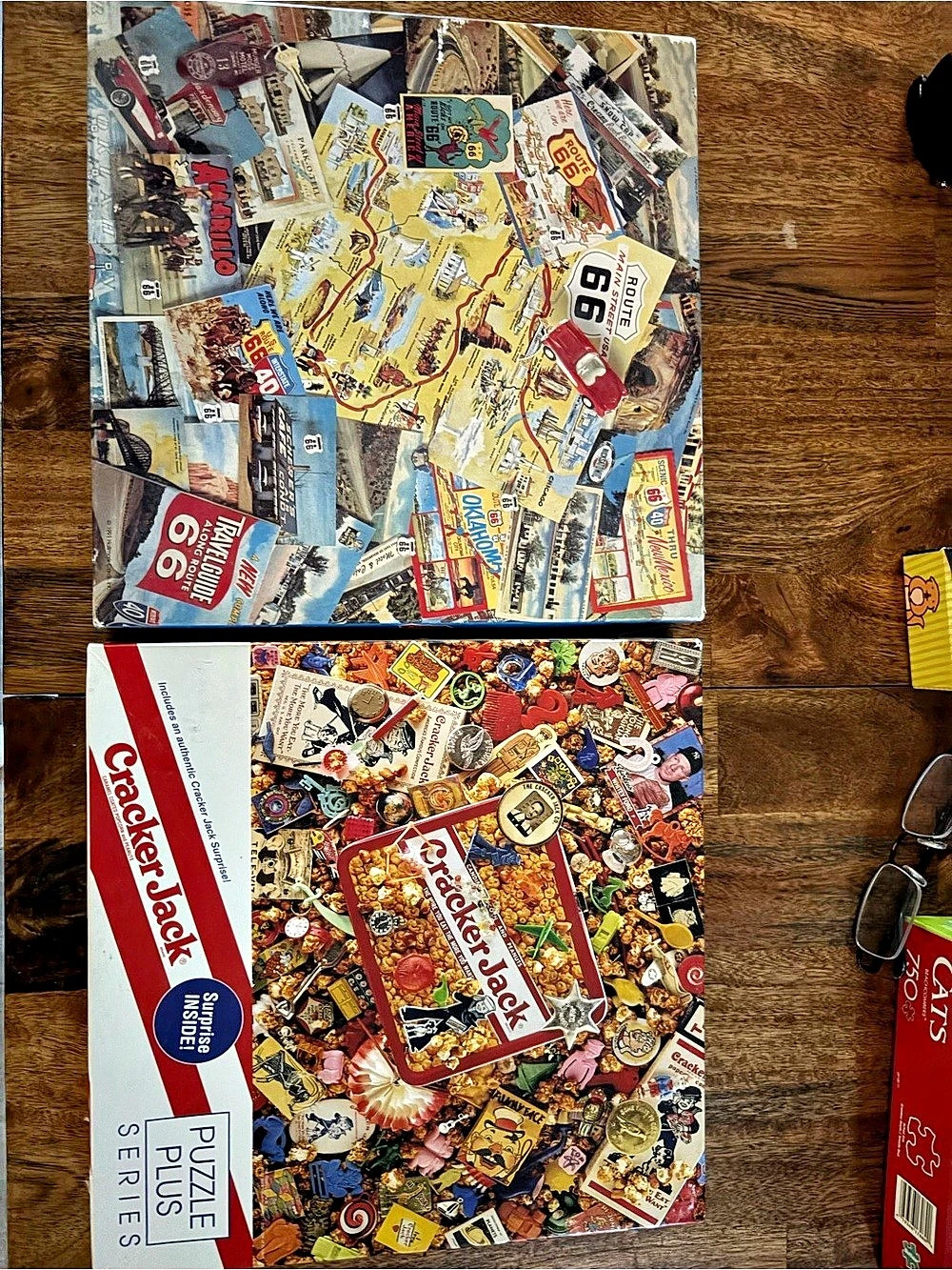 2 Fun Vintage Springbok 500 Piece Puzzles Cracker Jack Puzzle and Route 66